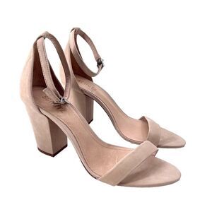 SCHUTZ Jenny Lee Beige Leather Ankle Strap Block Heel Open Toe Heels